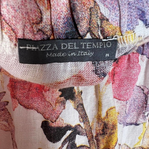 PIAZZA DEL TEMPIO Linen Faux Wrap Midi Skirt M Orange Purple Floral Ruffle EUC! - Picture 7 of 8